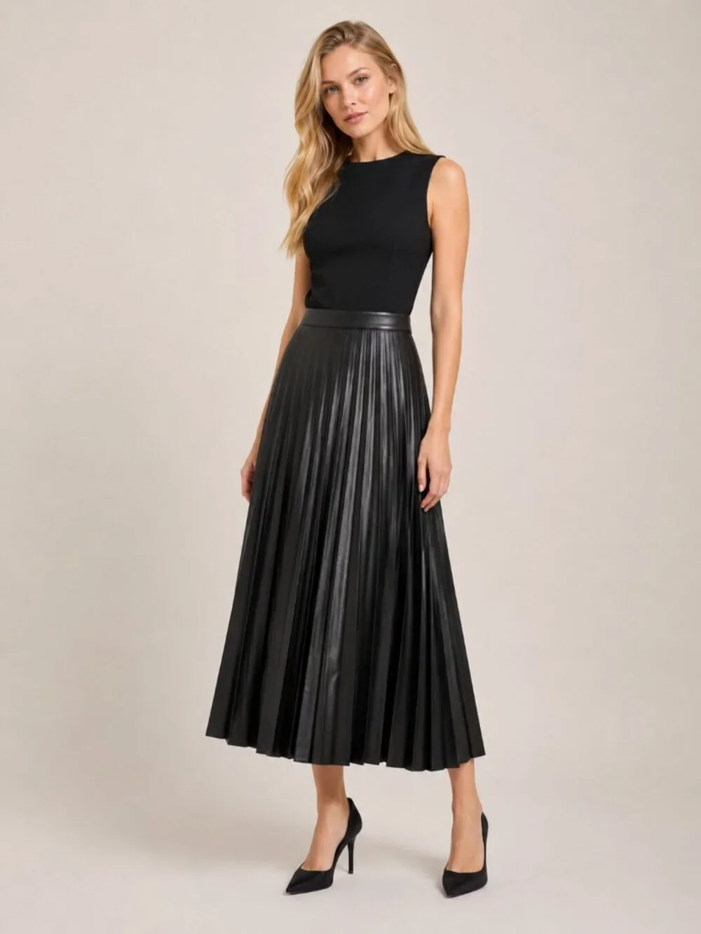 Topshop Accordion Pleat Faux Leather Midi Skirt 2 #A3963